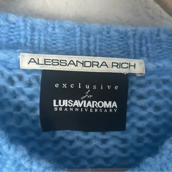 Alessandra Rich Luisaviaroma Exclusive Cropped Wool Knit Sweater in Light Blue